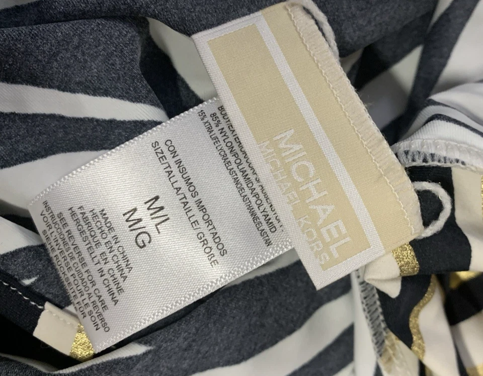 Michael Kors XS/S Estampado Cebra Pareo Cubierta Falda Negra/Dorada/Crema Nueva Foto 3 de 3