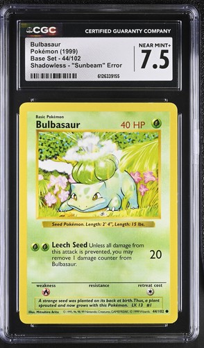 Bulbasaur (Shadowless) graded CGC 7.5 for sale on eBay