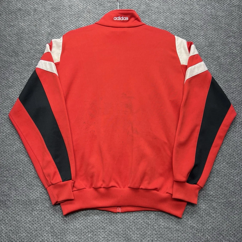 Chaqueta Adidas De Colección Años 90 Para Hombre Mediana Roja 3 Rayas Poliéster Calentamiento Cremallera Completa Foto 2 de 4
