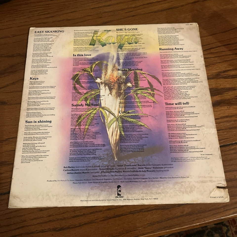 Bob Marley Kaya LP 1978 OG Vintage Vinyl ILPS 9517 Sterling, Reggae, VG - Image 2 of 4