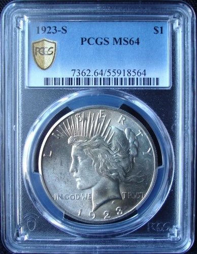 1923-S Peace Silver Dollar - PCGS MS 64 - Gold Shield