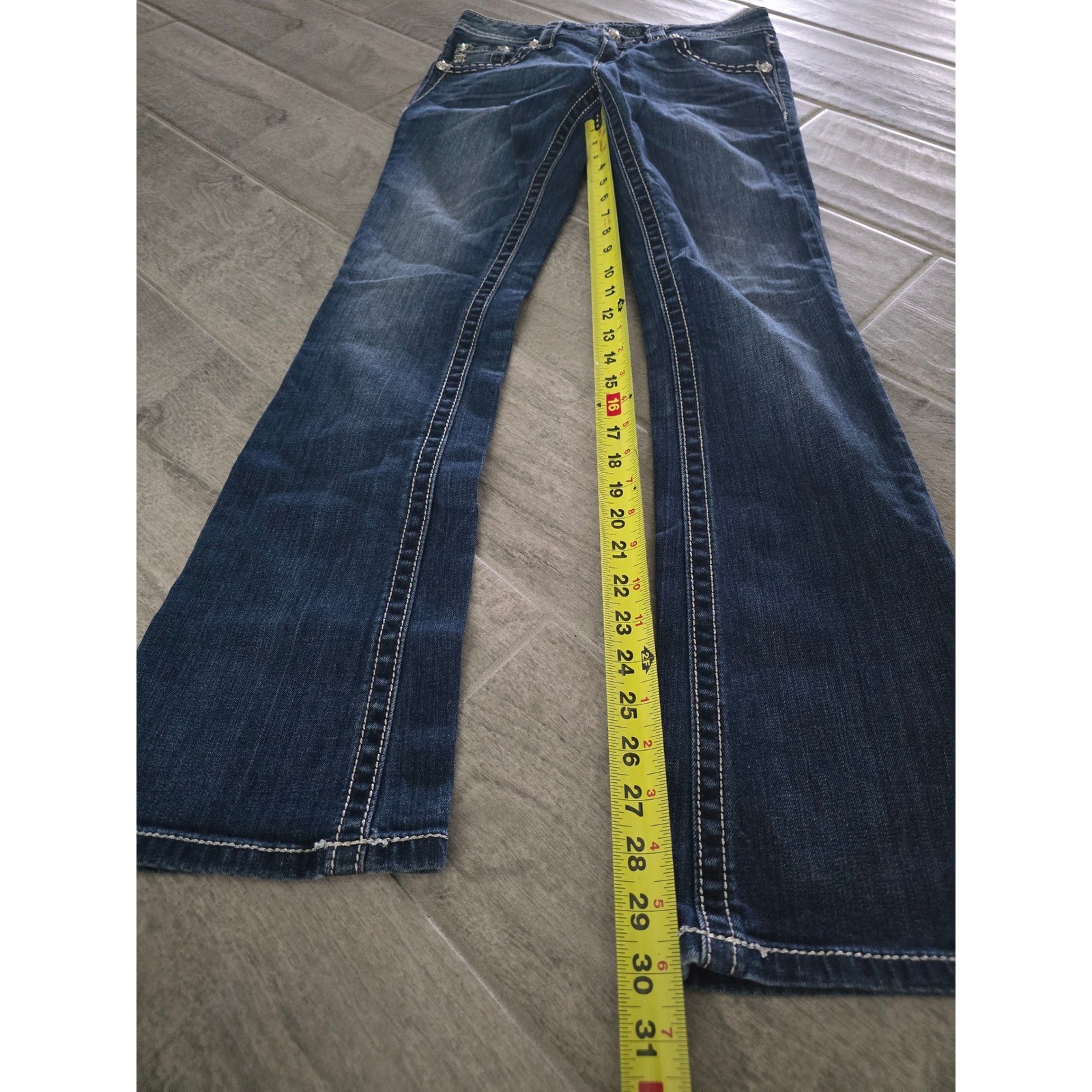 Miss Me Signature Rise Bootcut Jeans Dark Wash Bling 26/32 Low Rise Western image 2
