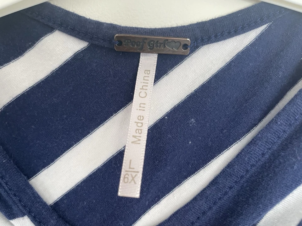 Poof Girl Kids Gold Embroidered Anchor Striped Boatneck 3/4 Sleeve Shirt Navy 6X - Image 2 of 4