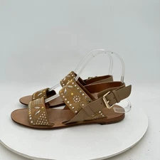 Valentino Garavani Women Size EU 35 US 5 Brown Suede Studded Buckle Flat Sandal