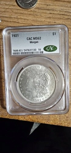1921 Morgan Silver Dollar $1 CACG MS62 CAC Sticker Green Bean Premium Quality