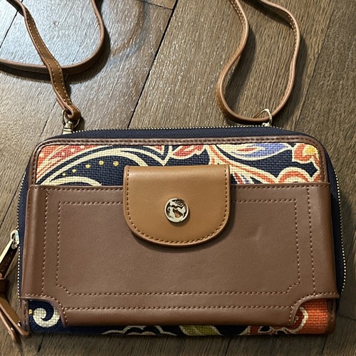 Spartina 449 Floral Canvas Leather Crossbody Wallet Bag - Picture 2 of 7