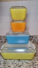 Vintage PYREX 8 Piece Refrigerator Dish Set Primary Colors With Lids