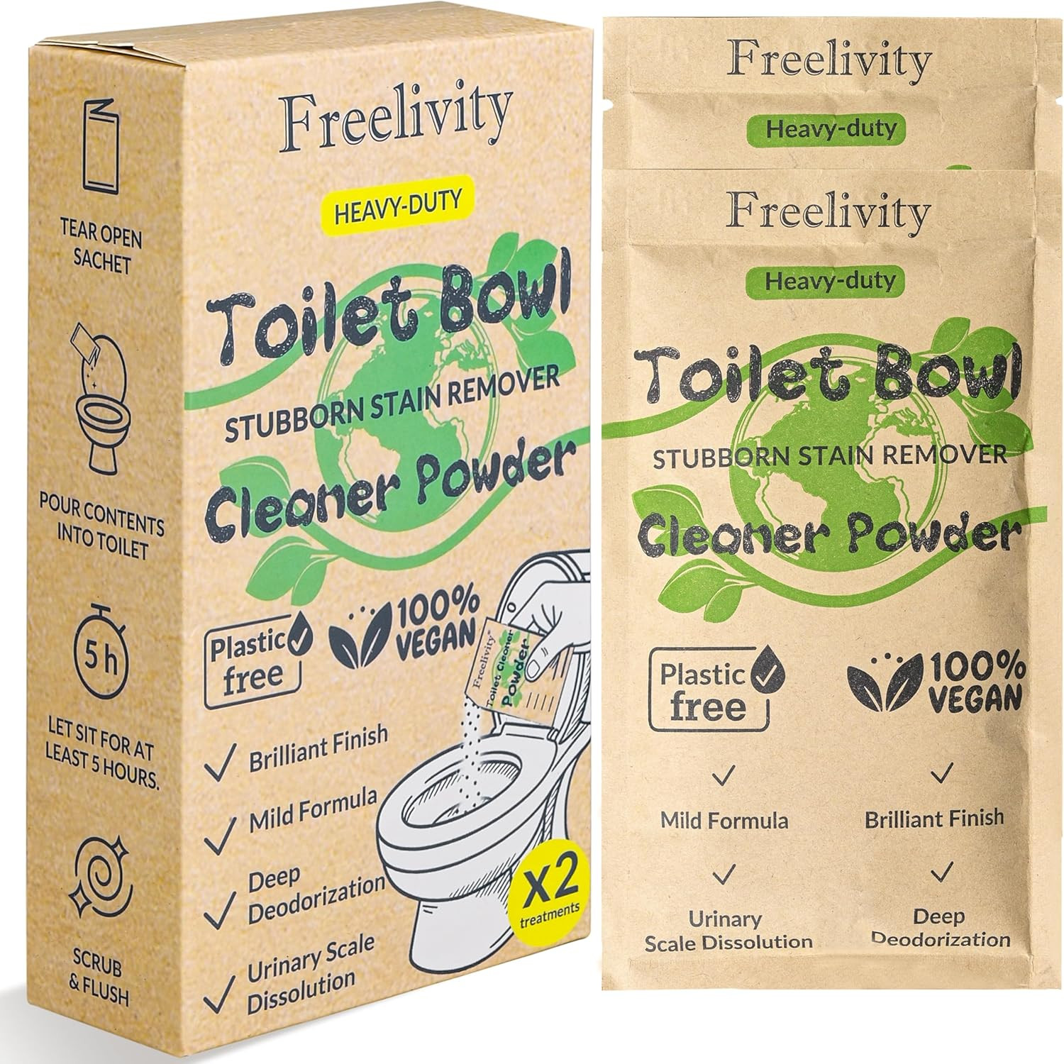 Heavy Duty Toilet Bowl Cleaner Powder - Cleans Hard Water Rings, Calcium Buildup