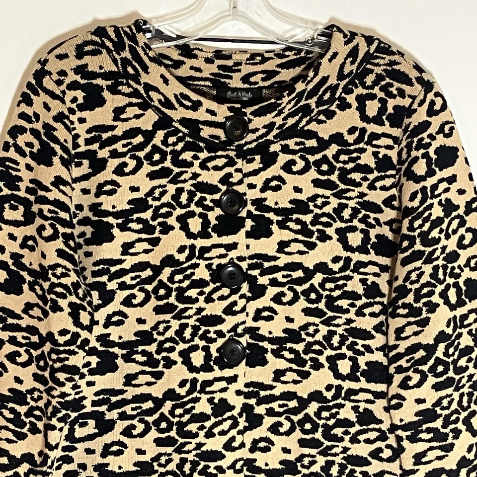 Suéter Peck & Peck Mujer Grande Tostado Leopardo Cárdigan Guepardo Botón Delantero Boho Foto 2 de 4