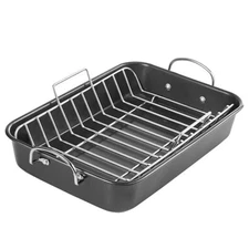 Nonstick Roasting Pan with Rack 15 x 11 inch - Turkey Roaster Pan for Gray