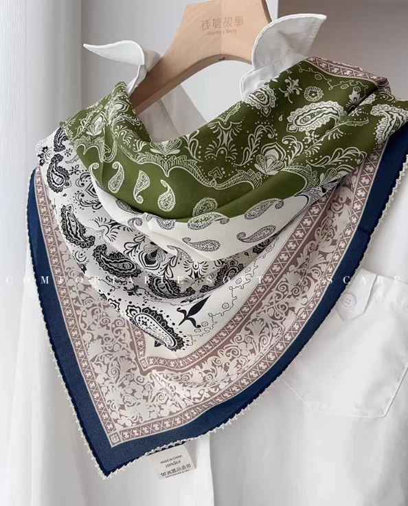 100% Silk Mulberry Square lace Print Neckerchief 26'' Bandanna Scarf Shawl new