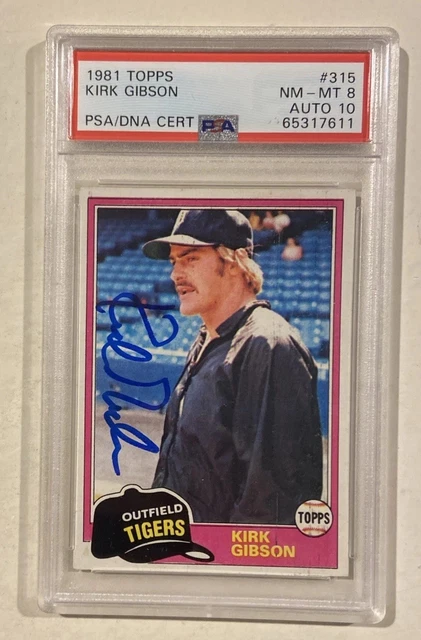 1981 Topps Kirk Gibson signierte Rookie Baseballkarte #315 zertifiziert PSA 8 DNA 10