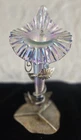 Fenton Single Horn Jack in Pulpit Vase Metal Leaf Vines Base Iridescent