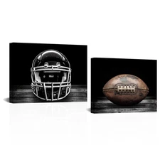 2 Pieces American Football Wall Art Canvas Prints Black and White Football He...
