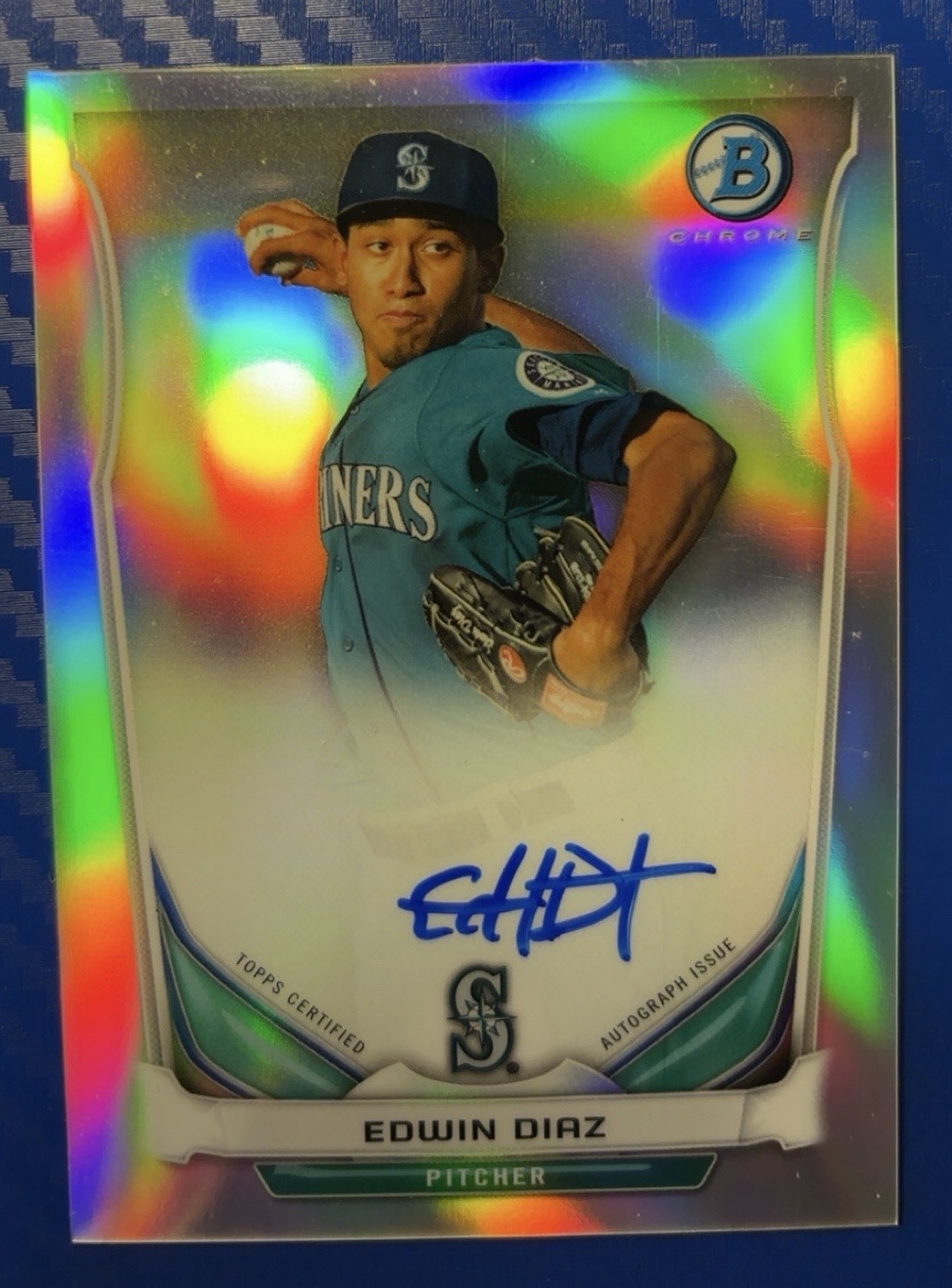 2014 Bowman Chrome Refractor Auto Edwin Diaz #’d 477/500