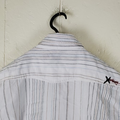 Billabong Shirt Mens Medium White Stripe Button Up Collared Pocket Long Sleeve - Picture 12 of 17