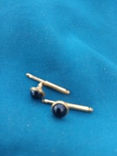   Vintage Pair Mens Cuff Links Round Black Onyx gold Metal