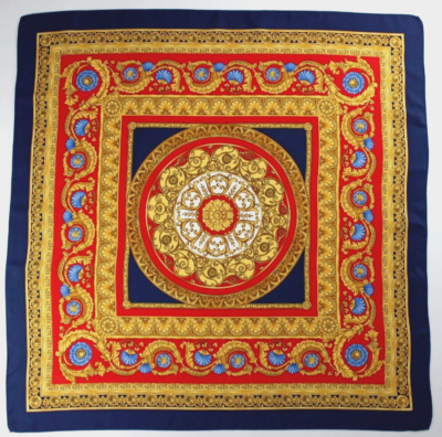 Foulard En Soie Vintage Multicolore - Motif Géométrique Authentique