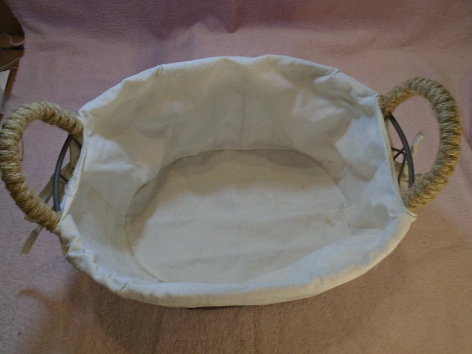 Metal Basket with Hemp Handles Canvas Lined 7" x 11" x 15" - Image 3 of 4