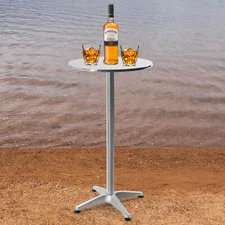 23.6" Round Pub Table Bistro Bar Height Cocktail Table W/ 90° Foldable Table