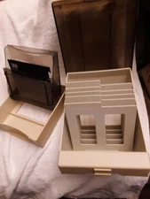 (2) Vintage Disk Bank 5.25" Floppy Disk Storage Box Case Holder w/ 4 Dividers