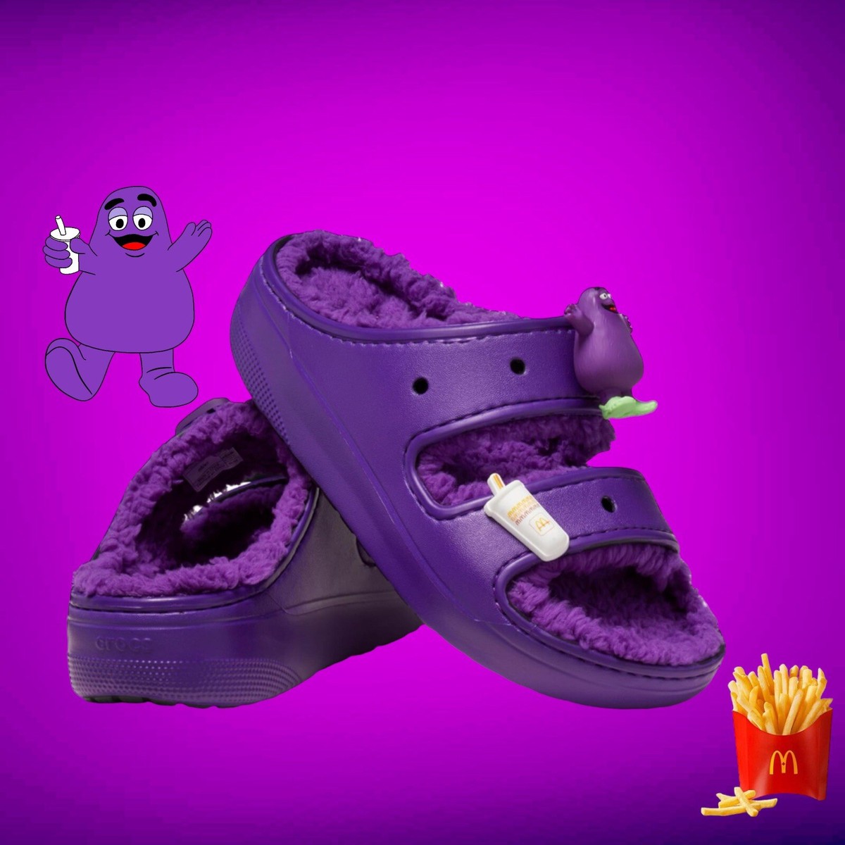 *FIRM* New McDonalds X Crocs Grimace Cozzzy Sandal Slides M 8 W 10 & L/XL Socks Crocs Classic Cozzzy Sandal McDonald main image 2