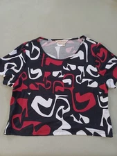 Norm Thompson womens geometric red black white blouse size PM
