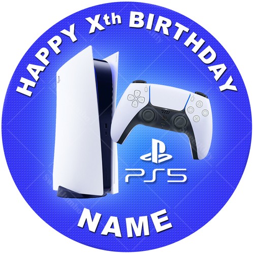 PS5 Playstation Console Cake Topper Picture of Round Personalised Edible Icing - 第 1/4 張圖片