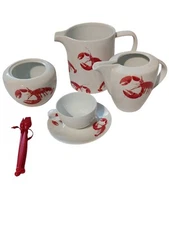 8 Pc. Studio Nova China Lobster Red Pitcher, butter, Sugar Seafood discontinued