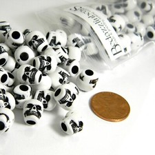 100 White  Black 10mm Plastic Acrylic Skull Shaped Pony Beads w/ Big 3.5mm Hole