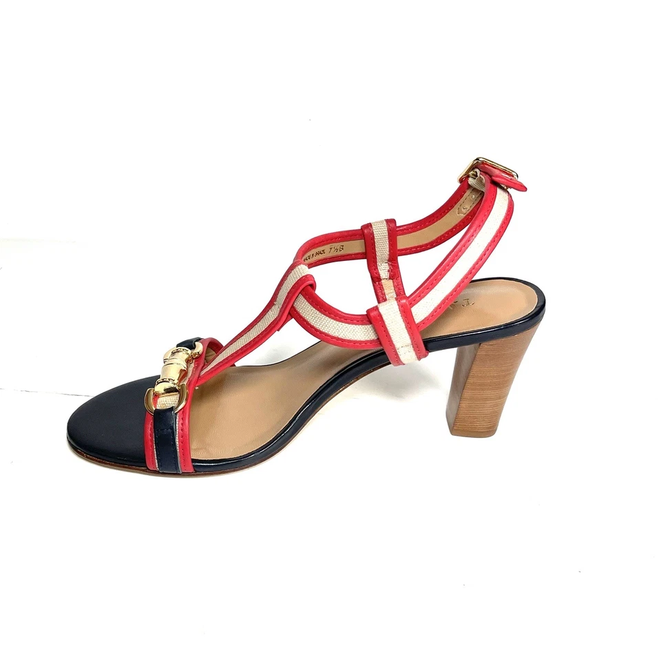 Sandalias de tacón Talbots para mujer correa al tobillo cuero azul/rojo talla 7,5 B nuevas Foto 4 de 4