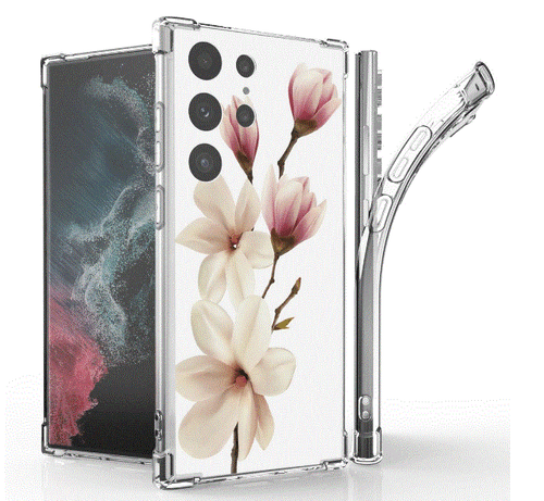 Flower Purple TPU Clear Designed Case + Glass Screen For Galaxy S23 Slim Cover - 第 8/28 張圖片