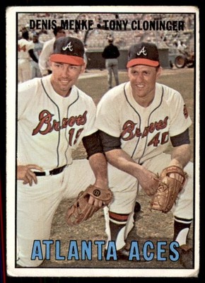 1967 TOPPS ATLANTA ACES - DENIS MENKE/TONY CLONINGER ATLANTA BRAVES #396 VG
