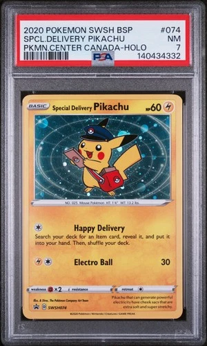 2020 POKEMON SWSH BLACK STAR PROMO #074 SPECIAL DELIVERY PIKACHU-HOLO PSA 7