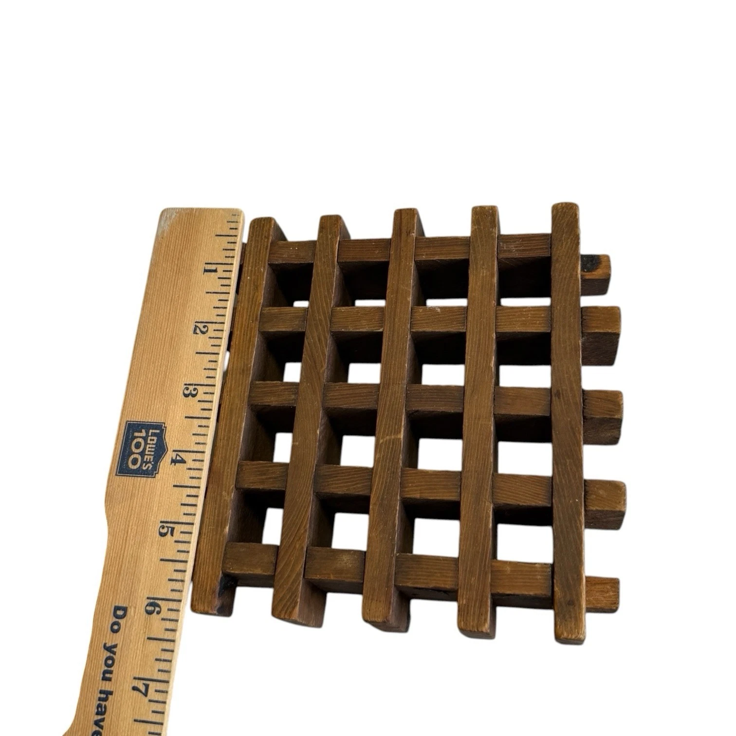 MCM Vintage Teak Wood Trivet Lattice Waffle Square Danish 6"x 6" Handmade Modern - product detail image 9
