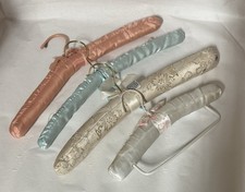 Wonderful Set of 4 Vintage Satin Floral Padded Hangers W/Bows 15" Long