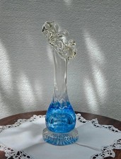 Vase verre soufflé vintage bleu Murano style années 70 soliflore design art...