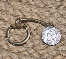 1908 Indian Head Cent Penny Solid Gem Vintage Goldtone Keychain