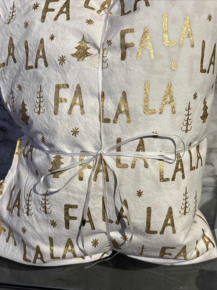 Pottery Barn Teen Organic Sheet Set Full Fa La La Xmas Metallic Gold 4pc - Image 4 of 4