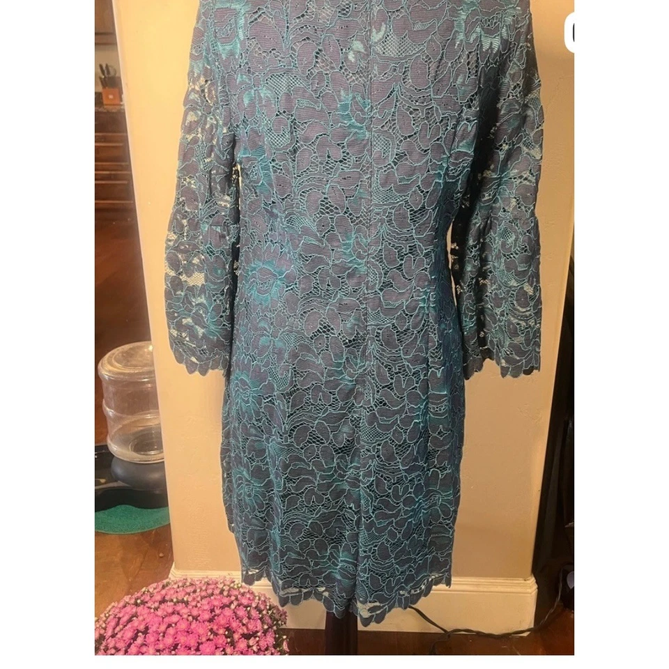 Vestido para mujer Jessica Howard 10P verde azulado encaje manga campana evento formal Foto 2 de 4