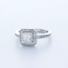 Engagement Ring 14K White Gold Halo 1.52 Carat Princess Lab-Grown Diamond D VS1