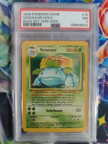 PSA 7 Pokemon Base Set Venusaur 15/102 4th Print 1999-2000 UK Print LOW POP