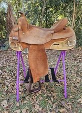 16" Bighorn 858 Trainer Reining Full Roughout Saddle, FQHB with Rawhide Trim