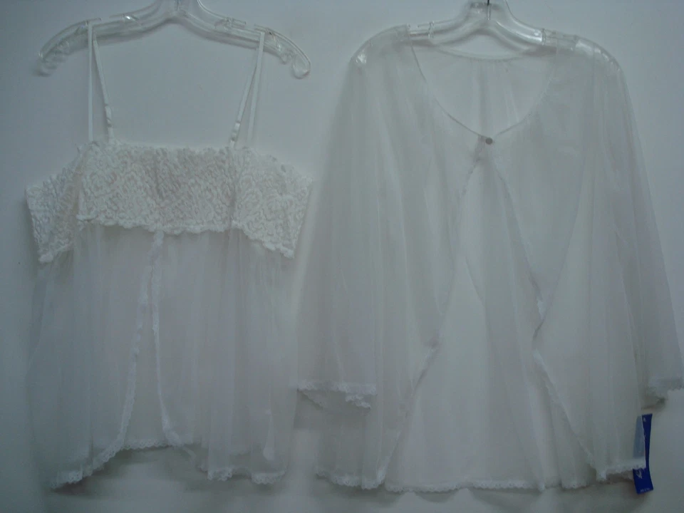 USA Made Nancy King Lingerie Baby Doll Top & Jacket Pajamas 2X White #475N - Image 3 of 3