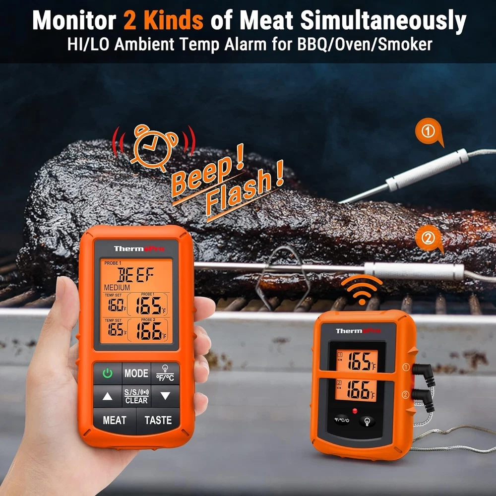 Wireless Meat Thermometer for Smoker BBQ Grill with 500FT Remote Range and Timer