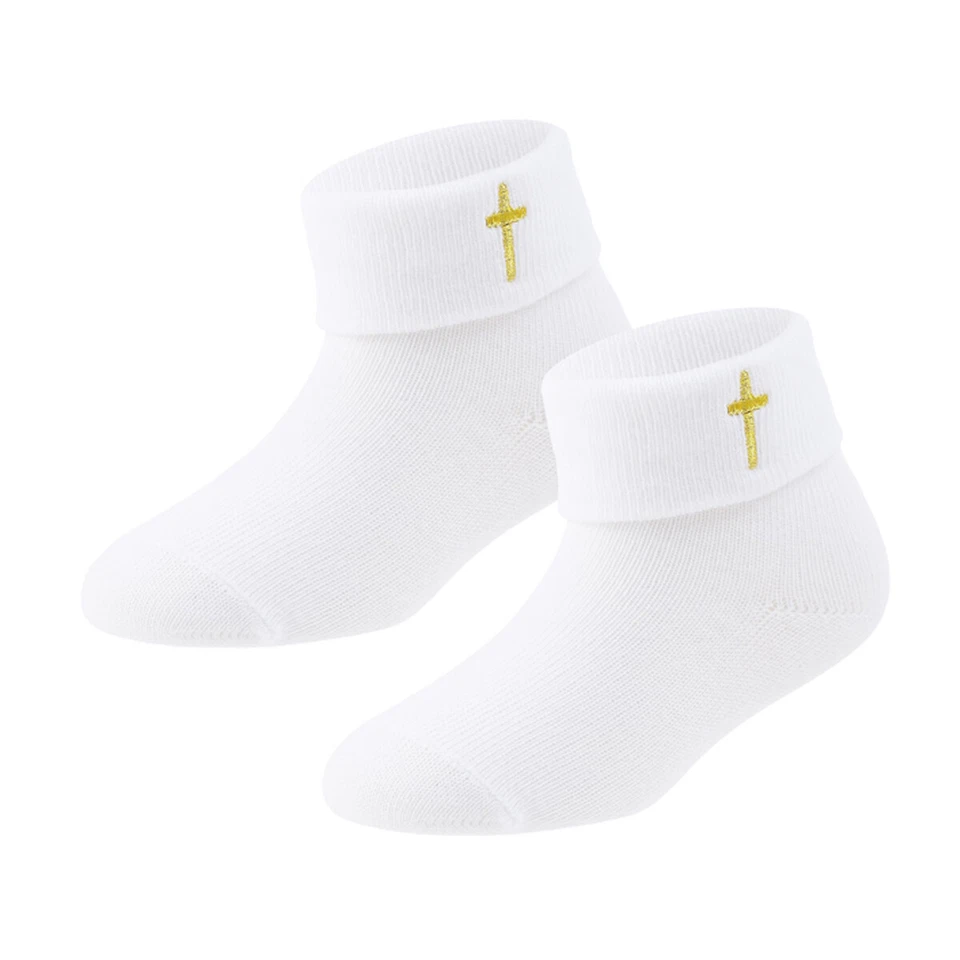 Baby Boy Baptism Shoes Christening Socks Infant White Embroidered Cross Set 2PCS - Image 3 of 4