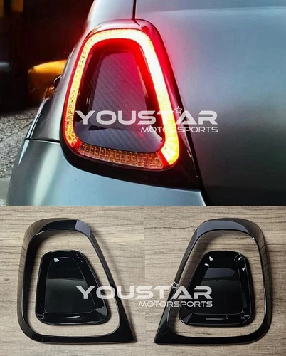 For 2017+ Fiat 500 Abarth 595 Gloss Black Taillight Surrounds & Recessed Inserts