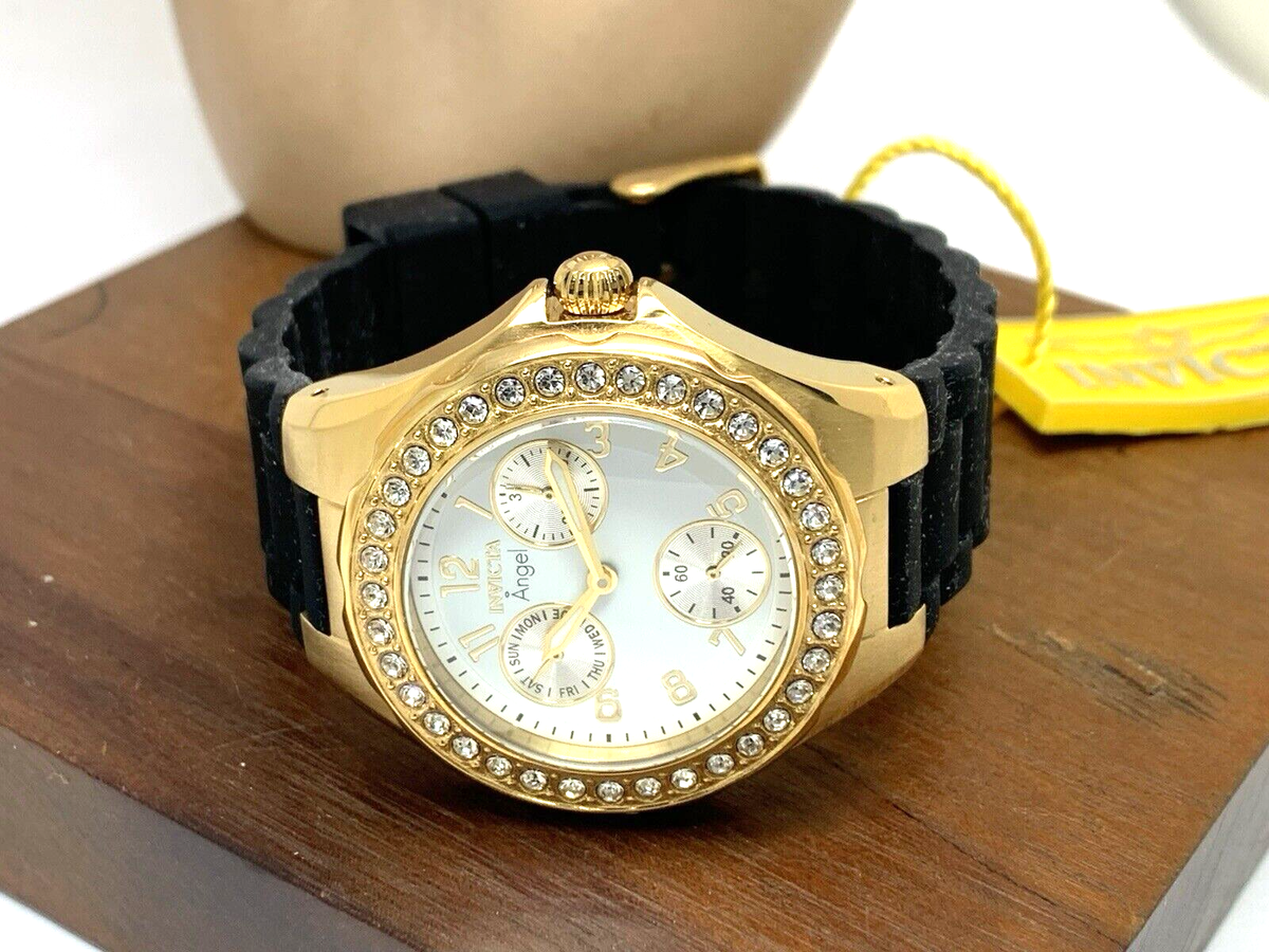 Invicta Women\'s Watch 1643 Angel Quartz White Dial Gold Black Rubber Strap 38mm Invicta Women main image 3