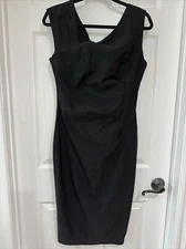 MUXXN Women's XL Sleeveless Midi Pencil Dress Black Stretch Kick Pleat EUC