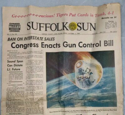 Vintage Suffolk Sun NASA Apollo 7 Newspaper NY Oct 11, 1968 Vtg Illustrations 